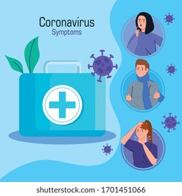 coronavirus 2019 ncov infographic with first aid kit and people vector illustration design