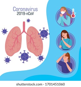 coronavirus 2019 ncov infographic with lungs and people sick vector illustration design