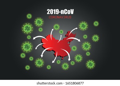 Coronavirus 2019 nCoV Virus Infection Contagion Epidemic. China Map. China Infection Representation