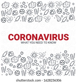 Coronavirus 2019 nCoV. What you need to know. Vector illustration with hand draw doodle background