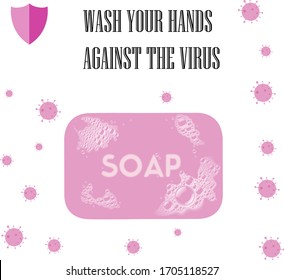 coronavirus 2019 wash your hands against the virus vector illustration white background icon pink and blue color