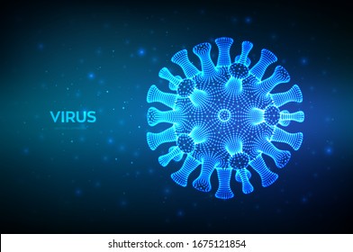 Coronavirus 2019-nCov. Abstract novel coronavirus bacteria. Microscopic view of virus cell close up. COVID-19. Dangerous ncov corona virus. SARS pandemic risk concept. 3D vector illustration.