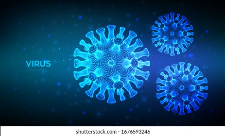 Coronavirus 2019-nCov. Abstract novel coronavirus bacteria. Microscopic view of virus cell close up. COVID-19. Dangerous ncov corona virus. SARS pandemic risk concept. 3D vector illustration.