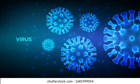 Coronavirus 2019-nCov. Abstract novel coronavirus bacteria. Microscopic view of virus cell close up. COVID-19. Dangerous ncov corona virus. SARS pandemic risk concept. 3D vector illustration.