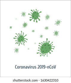 Coronavirus 2019-nCoV appearance green color. Coronavirus cell. Pathogen respiratory, Dangerous chinese virus, pandemic risk. Vector isolated illustration.