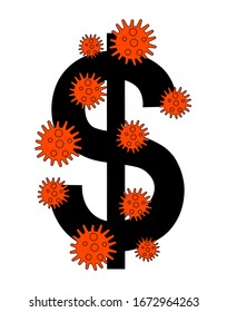Coronavirus 2019-nCoV attack the dollar sign. Dollar as a World currency symbol isolated on background. COVID-19 virus impact stock market, business, financial sell. financial crisis off dollar fall.