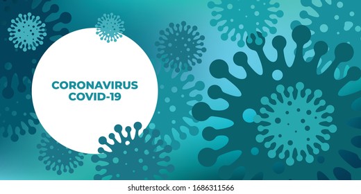 Coronavirus (2019-nCoV) background banner. Virus Covid-19. Coronavirus bacteria on turquoise background. Horizontal background banner for a site about coronavirus, illustration of a coronavirus