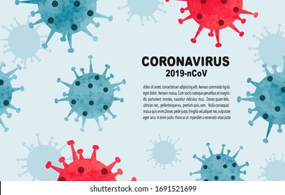 Coronavirus (2019-nCoV) background. Watercolor virus Covid 19 vector illustration.