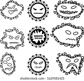 Coronavirus 2019-ncov. Bio hazard from china. Evil cells of coronavirus. Vector illustration.