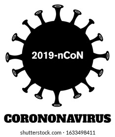 Coronavirus (2019-nCoV) Black Silhouette of Pathogenic Bacteria Design. Vector Illustration Isolated On White Background With Text