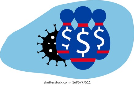 Coronavirus 2019-nCoV concept attacks the world economy. Dollar USA as a World economics symbol. Financial crisis off dollar fall 
which is due to coronavirus. Vector illustration.