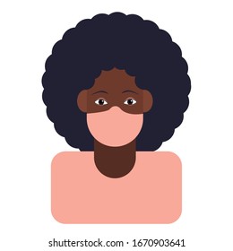 Coronavirus 2019-nCov. Concept resposible for asian flu outbreak. Young black girl in antiviral facemask. Influenza pandemic. Virus or bacterium. Flat cartoon style. Motivational posters. Pneumonia