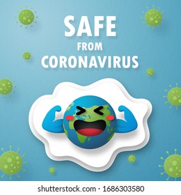 Coronavirus 2019-nCoV concept the world is safe from Coronavirus Covid-19, Paper cut style