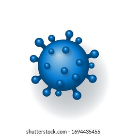 Coronavirus 2019-nCoV. Corona virus 3D icon. Blue sign isolated on white background. China pathogen respiratory infection. Design bacteria-cell. Influenza pandemic. Corona-virus Vector illustration