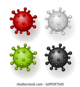 Coronavirus 2019-nCoV. Corona virus 3D icon set. Color sign isolated white background. China pathogen respiratory infection. Design bacteria-cell. Influenza pandemic. Corona-virus Vector illustration