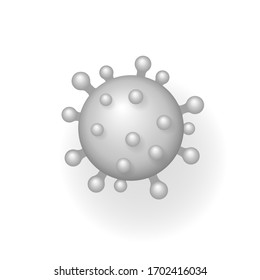 Coronavirus 2019-nCoV. Corona virus 3D icon. Gray sign isolated on white background. China pathogen respiratory infection. Design bacteria-cell. Influenza pandemic. Corona-virus Vector illustration