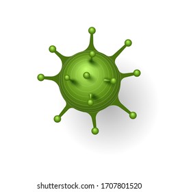 Coronavirus 2019-nCoV. Corona virus 3D icon. Green sign isolated on white background. Pathogen respiratory infection. Design bacteria-cell. Influenza pandemic. Corona-virus Vector illustration