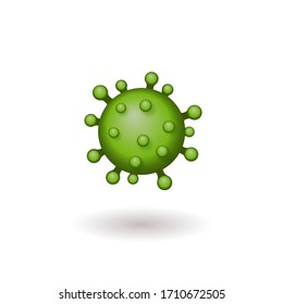 Coronavirus 2019-nCoV. Corona virus 3D icon. Green sign isolated on white background. China pathogen respiratory infection. Design bacteria-cell. Influenza pandemic. Corona-virus Vector illustration