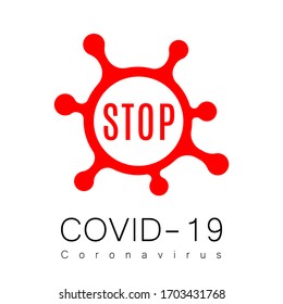 Coronavirus 2019-nCoV. Corona virus flat icon. Red sign isolated white background. Stop pathogen respiratory infection. Design bacteria. Influenza pandemic Corona-virus prevention Vector illustration