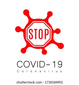 Coronavirus 2019-nCoV. Corona virus flat icon. Red sign isolated white background. Stop pathogen respiratory infection. Design bacteria. Influenza pandemic Corona-virus prevention Vector illustration