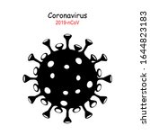 Coronavirus 2019-nCoV. Corona virus icon. Black on white background isolated. illness respiratory infection (illness outbreak). influenza pandemic. virion of Corona-virus.  COVID-19