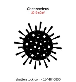 Coronavirus 2019-nCoV. Corona virus icon. Black on white background isolated. China pathogen respiratory infection (asian flu outbreak). influenza pandemic. virion of Corona-virus.