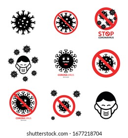 Coronavirus 2019-nCoV. Corona virus icon flat. Sign caution coronavirus. Stop coronavirus. Coronavirus danger and public health risk disease and flu outbreak. Man face with mask .Vector illustration