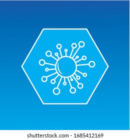 Coronavirus 2019-nCoV. Corona virus icon. Blue bright background . China pathogen respiratory infection (asian flu outbreak). influenza pandemic. virion of Corona-virus. Vector