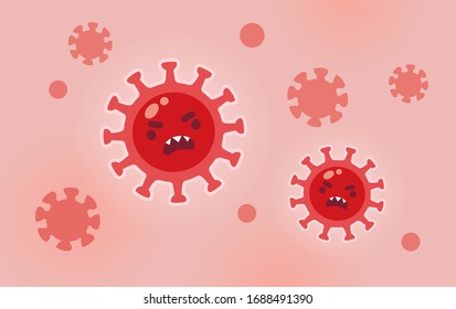 Coronavirus 2019-nCoV. Corona virus icon, microscope illustration. Virus character.China pathogen respiratory infection .Influenza pandemic. Flu outbreak. 