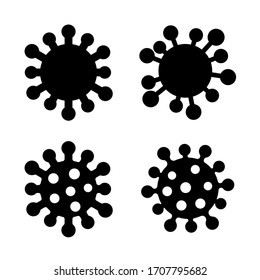 Coronavirus 2019-nCoV. Corona virus icon set. Black sign isolated white background. Pathogen respiratory infection. Design bacteria-cell. Influenza pandemic. Corona-virus Vector illustration