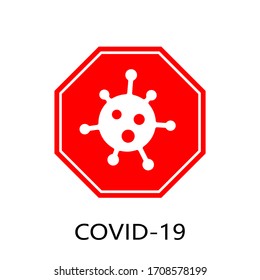 Coronavirus 2019-nCoV. Corona virus icon. Red sign isolated on white background. Stop pathogen respiratory infection. Design bacteria. Influenza pandemic Corona-virus prevention. Vector illustration
