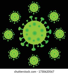 Coronavirus 2019-nCoV. Corona Virus Icon. Black On White Background Isolated. China Pathogen Respiratory Infection (asian Flu Outbreak). Influenza Pandemic. Virion Of Corona-virus. Vector