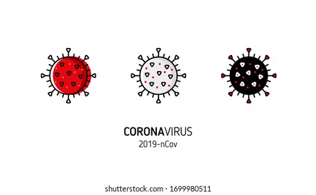 Coronavirus 2019-nCoV. Corona virus icons set. Black on white background isolated. For health and medicinal design in line style