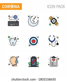 Coronavirus 2019-nCoV (Covid-19) Prevention icon set food; tooth; rest time; dental; washing viral coronavirus 2019-nov disease Vector Design Elements