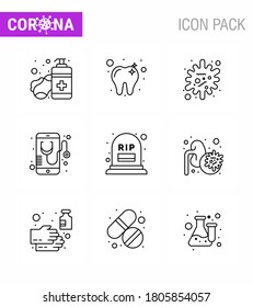 Coronavirus 2019-nCoV (Covid-19) Prevention icon set  grave; online; disease; mobile; healthcare viral coronavirus 2019-nov disease Vector Design Elements