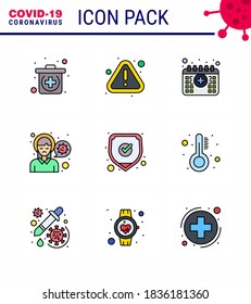 Coronavirus 2019-nCoV (Covid-19) Prevention icon set protection; virus infection; calendar; sick; headache viral coronavirus 2019-nov disease Vector Design Elements