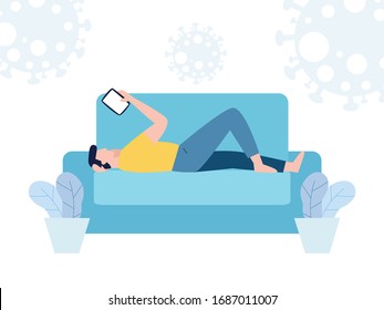 coronavirus (2019-nCoV) COVID-19 stay at home awareness social media campaign and coronavirus prevention, man and lifestyle activity and staying together in home on white background vector 