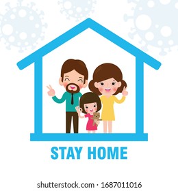 coronavirus (2019-nCoV) COVID-19 stay at home awareness social media campaign and coronavirus prevention, happy family lifestyle activity and staying together in home on white background vector