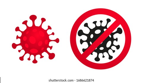 Coronavirus, 2019-nCoV, Covid-19. Vector concept abstract illustration STOP CORONAVIRUS. Flat outline icons of a virus and a stop sign (crossed out), coronavirus sing isolated on white background
