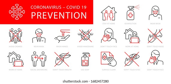 Coronavirus 2019-nCoV disease prevention infographic with icons and text, healtcare and medicine concept