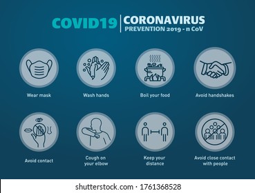 Coronavirus 2019-nCoV disease prevention infographic with icons, healtcare and medicine concept. Coronavirus safety measures.  wear mask, wear gloves and keep safe distance, wash hands covid-19 advice