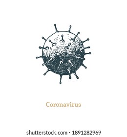 Coronavirus 2019-nCoV drawing in vintage style. Virus, hand drawn vector illustration.