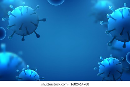 Coronavirus 2019-ncov flu infection 3D medical illustration. Coronavirus floating in fluid microscopic view. Vector Illustration