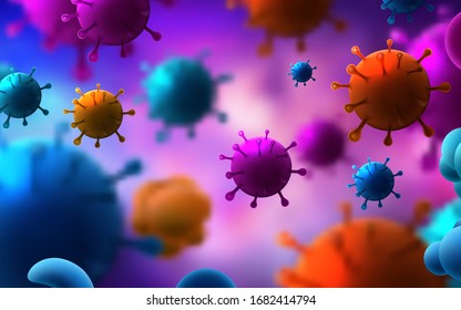 Coronavirus 2019-ncov flu infection 3D medical illustration. Coronavirus floating in fluid microscopic view. Vector Illustration