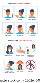 infografía de coronavirus 2019-nCoV que muestra síntomas y consejos de protección de la enfermedad. El concepto de salud y medicina. Personas enfermas infectadas con coronavirus o gripe. Conjunto de iconos vectoriales aislados.