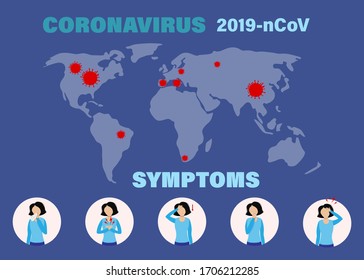 Coronavirus 2019-nCoV infographic. Symptoms of desease, epidemic situation. Heath protection covid-19.