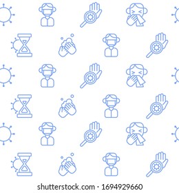 Coronavirus 2019-nCoV line seamless pattern. Symptoms, transmission. Safety, health, remedies and prevention of viral diseases. Vector illustration