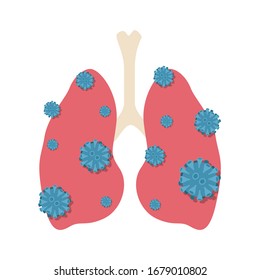 Coronavirus 2019-ncov with lung on white background, vector illustration