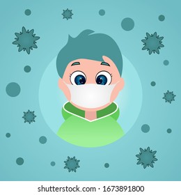 Coronavirus (2019-nCoV), man in white medical face mask. Concept of coronavirus quarantine. Vector illustration