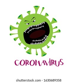 Coronavirus 2019-nCov novel coronavirus concept responsible for flu outbreak and coronaviruses influenza pandemic. Vector. Сoronavirus hand drawn virus or bacterium - lettering phrase.